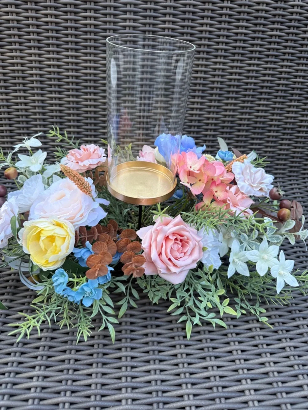 Grandin Road Glass Hurricane Floral Centerpiece - NWT